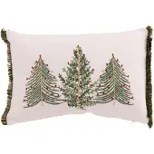 J-Line kussen Kerstbomen - katoen - wit/donkergroen