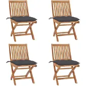vidaXL Klapstoelen met kussens, 4-delig, massief teak hout