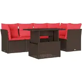 vidaXL 6-delige tuinbankset met kussens, bruin polyrotan