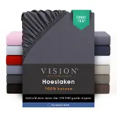Vision Home VISION Hoeslaken - 100% katoen - 160x200 cm - Donkergrijs - Tweepersoonsbed - Oekotex gecertificeerd