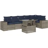 vidaXL 7-delige tuinbankset met kussens, grijs polyrotan