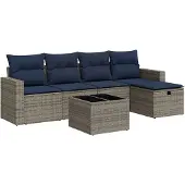 vidaXL 6-delige tuinmeubelset met kussens, grijs, polyrotan