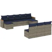 vidaXL 10-delige tuinbankset met kussens, grijs polyrotan