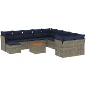 vidaXL 12-delige tuinbankset met kussens, grijs polyrotan