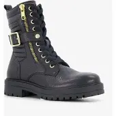 Braqeez leren meisjes veterboots zwart maat 30