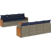 vidaXL 9-delige tuinbankset met kussens, grijs polyrotan