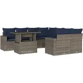 vidaXL 9-delige tuinbankset met kussens, grijs polyrotan
