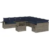 vidaXL 11-delige loungeset voor de tuin met kussens, grijs, kunststof vlechtwerk