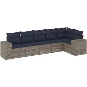vidaXL 6-delige tuinbankset met kussens, grijs polyrotan