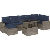 vidaXL 8-delige tuinbankset met kussens, grijs polyrotan