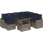 vidaXL 8-delige tuinbankset met kussens, grijs polyrotan
