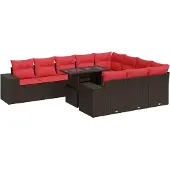 vidaXL 11-delige Loungeset met kussens poly rattan acacia bruin