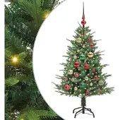 vidaXL Kunstmatige voorverlichte kerstboom met ballenset Groen 120 cm
