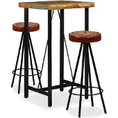 vidaXL Barset massief gerecycled hout, echt leer en canvas 3-delig