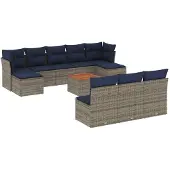 vidaXL 11-delige loungeset voor de tuin met kussens, grijs, kunststof vlechtwerk