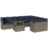 vidaXL 10-delige tuinbankset met kussens, grijs polyrotan