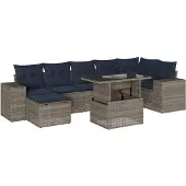 vidaXL 8-delige tuinbankset met kussens, grijs polyrotan