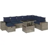 vidaXL 9-delige tuinbankset met kussens, grijs polyrotan