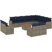 vidaXL 13-delige tuinbankset met kussens, grijs polyrotan