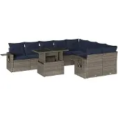 vidaXL 10-delige tuinbankset met kussens, grijs polyrotan