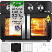 TurboTronic AFD32 Airfryer XXL en Oven – Dubbele Deur - 32 Liter – Extra accessoires - 12 kookprogramma's - Timer tot 99 min. - 25 tot 230 graden - Zilver