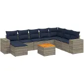 vidaXL 9-delige tuinbankset met kussens, grijs polyrotan