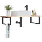 vidaXL Badkamer wandschap staal en massief eikenhout