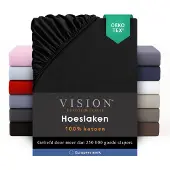 Vision Home VISION Hoeslaken - 100% katoen - 160x200 cm - Zwart - Tweepersoonsbed - Oekotex gecertificeerd