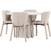 Ebuy24 Lanzo eethoek tafel Ø120cm en 4 stoelen beige.