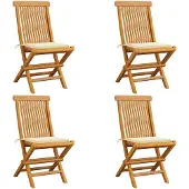 vidaXL Tuinstoelen 4 st met crèmekleurige kussens massief teakhout