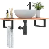 vidaXL Badkamer wandschap staal en massief eikenhout