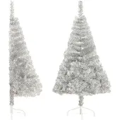 vidaXL Kunstkerstboom half met standaard 150 cm PET zilverkleurig