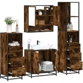 vidaXL 4-delige Badkamermeubelset bewerkt hout gerookt eikenkleurig