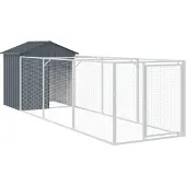 vidaXL Hondenhuis met dak, antraciet, 117x405x123 cm, verzinkt staal