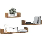 vidaXL Wandschappen 3 st bewerkt hout artisanaal eiken