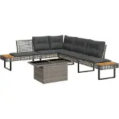 vidaXL 2-delige Loungeset met kussens poly rattan en glas grijs