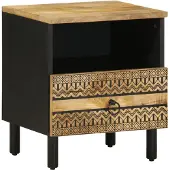 vidaXL Nachtkastje 40x33x46 cm massief ruw mangohout zwart