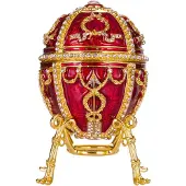 Danila-Souvenirs Faberge-stijl Rozeknop ei juwelendoos juwelenkistje met bloem 9,5 cm rood