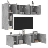 vidaXL 5-delige Tv-wandmeubelset bewerkt hout betongrijs