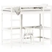vidaXL hoogslaper met bureau, wit, 90x200 cm, massief grenenhout