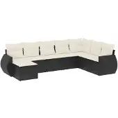 vidaXL 8-delige Loungeset met kussens poly rattan zwart