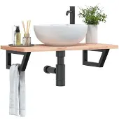 vidaXL Badkamer wandschap staal en massief beukenhout