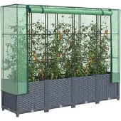 vidaXL Verhoogde tuinbed met kasafdekking, rattanlook, 160x40x138 cm