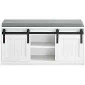 SoBuy Schoenenrek met Schuifdeuren, Halmeubel met Kussen, 6 Vakken Schoenenbank voor Entree, 90x35x46 cm, Wit, FSR133-K-W