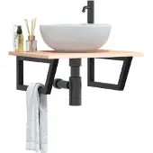 vidaXL Badkamer wandschap staal en massief eikenhout