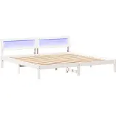 vidaXL Bedframe met hoofdeinde Wit 200 x 200 cm Massief grenenhout
