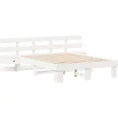 vidaXL Bedframe met hoofdeinde Wit 135 x 190 cm Massief grenenhout