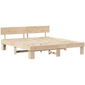 vidaXL Bedframe met hoofdeinde, bruin, 200 x 200 cm, massief dennenhout