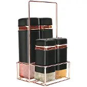 Cheffinger , Samen 4 Kruidenpotten met stevige, elegante metalen houder, Zwart
