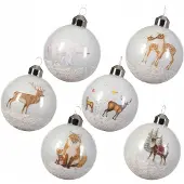 Kaemingk Glazen Kerstballen Mix 6 stuks 8 cm Transparant met Winterse Dieren